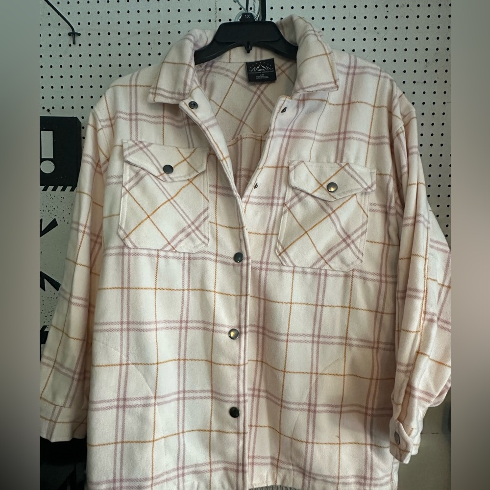 Pink and Cream Plaid Shirt Jacket